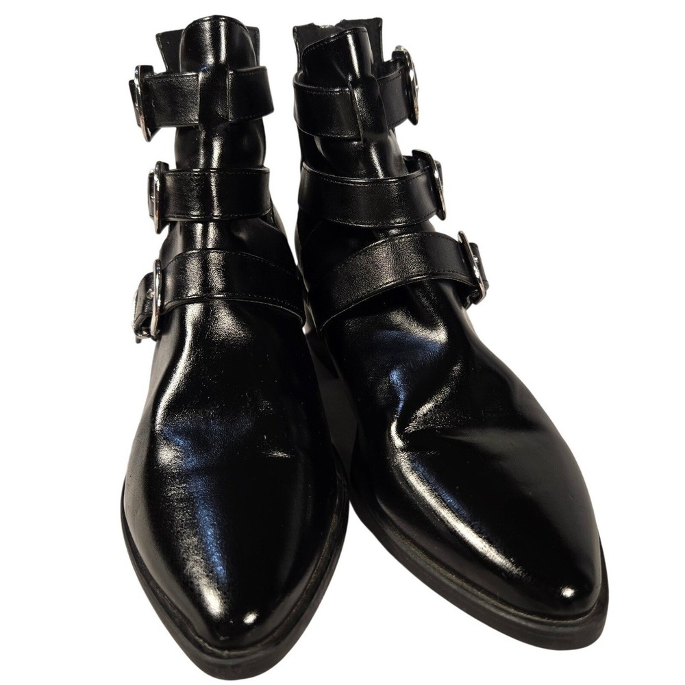 Madden NYC Clement Black Buckle Ankle Boots Pointed Toe Moto Booties 6M CLEM01J1